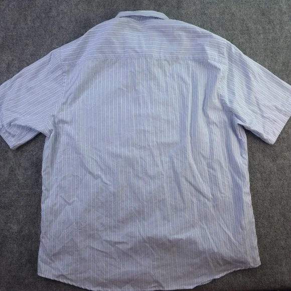 Johnston Murphy Shirt Large Blue Striped Short Sleeve Button Up Cotton Pocket - Picture 7 of 8